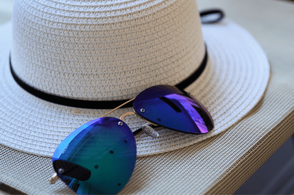 Sunglasses and a sunhat.