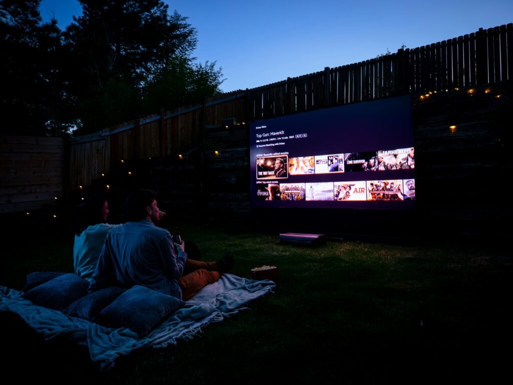 Projector tv in the backyard
