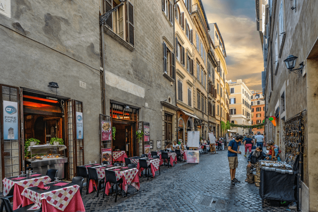 Alleyway and tables outside