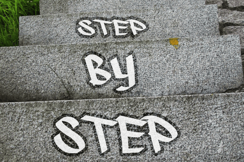 step by step shown on steps