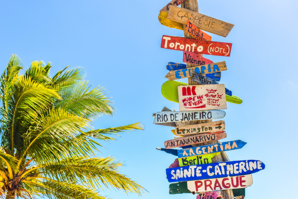 Sign for different places across the world